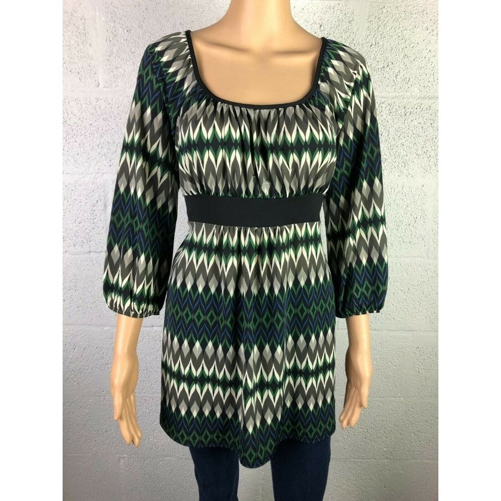 Tailor B. Moss 3/4 Sleeve Belted Blouse Multi Color Style NH158 Size L